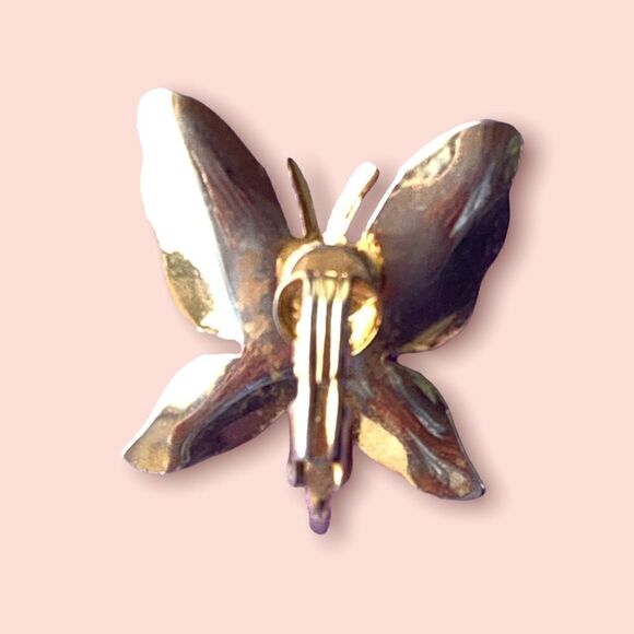 Vintage green enamel pearl gold plated Butterfly clip earrings - Picture 8 of 9